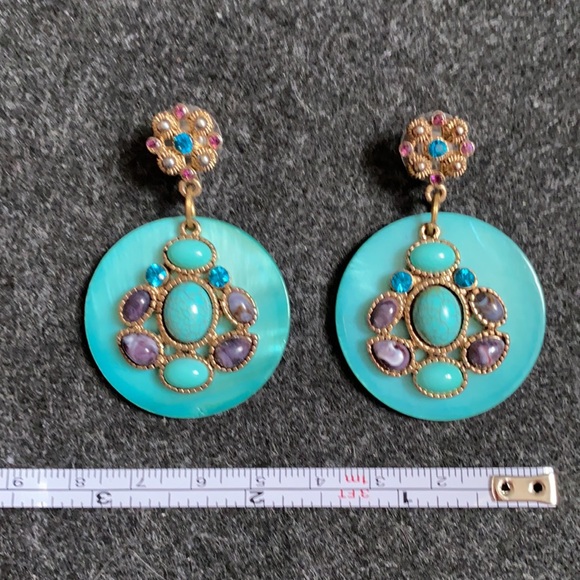 Blue turquoise and amethyst stones decorated vintage rare earrings - Picture 6 of 9